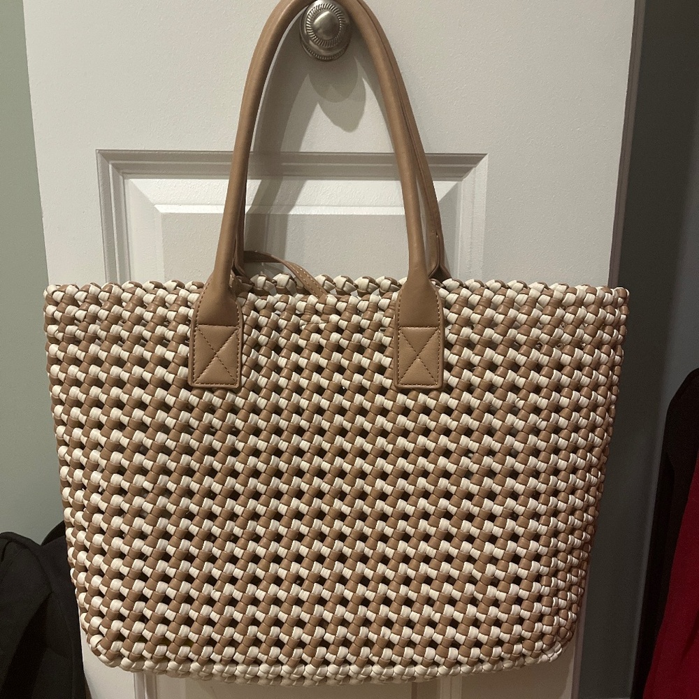 Vegan leather woven tote bag